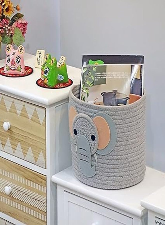 DOLCE CASA Kids Rope Storage Basket with Lid - Elephant Character - Foldable Toy & Diaper Storage Bin - Image 2